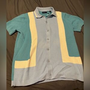 BNWT Gant button up sweater polo - blue/teal/beige - men’s medium